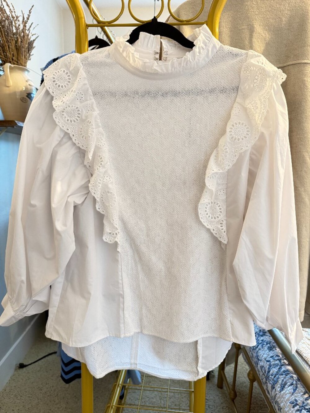Endless Rose White Eyelet Ruffle Mixed Media Blouse Size M NWT Romantic - Picture 2 of 9
